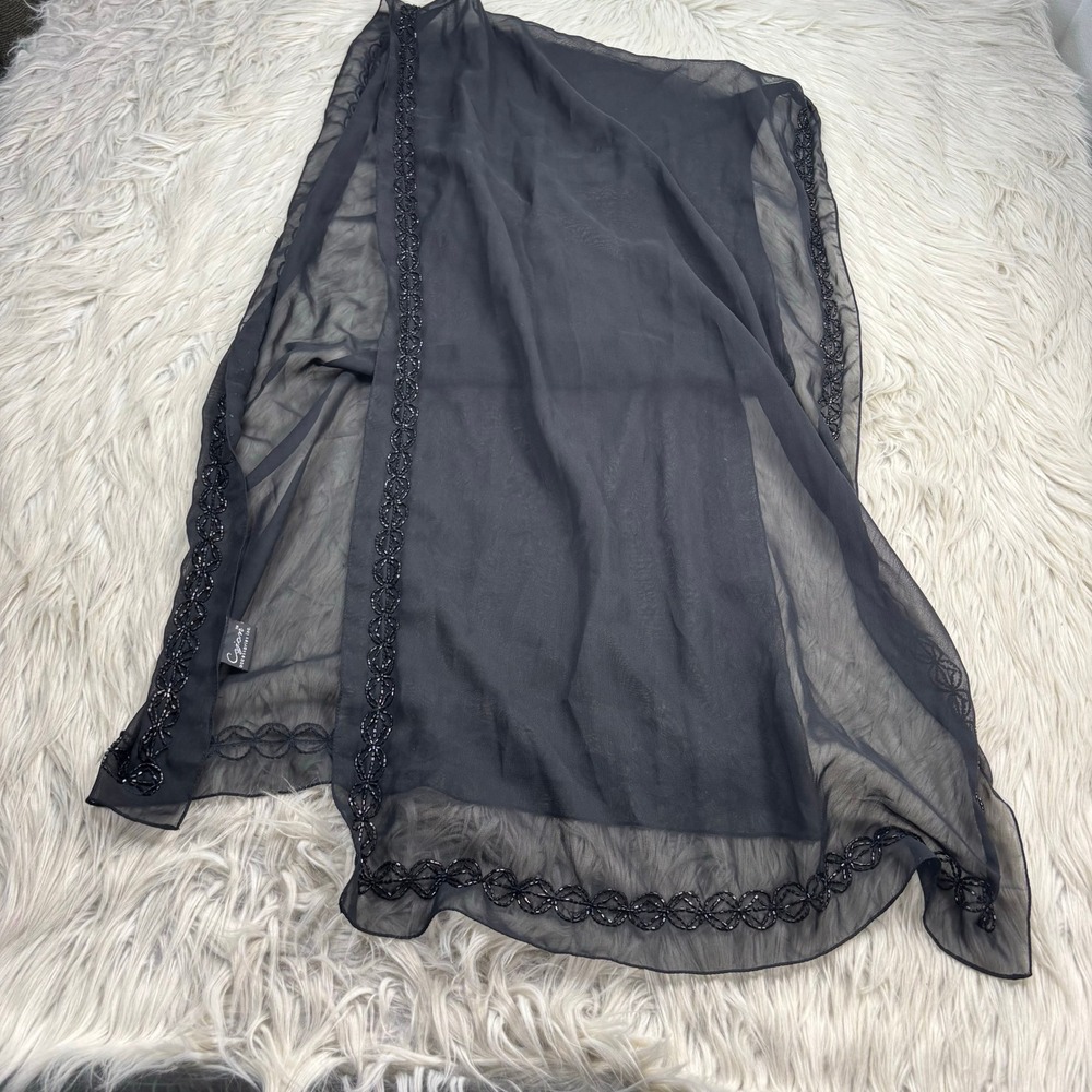Cejon Accessories Black Sheer Beaded Wrap Scarf Whimsigoth Mother of the Bride